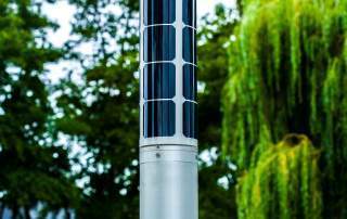 Soluxio solar landscape lighting with detail of cylindrical solar panel