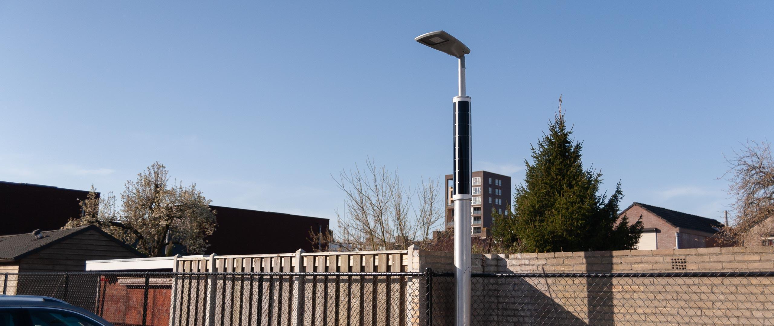 Soluxio solar-powered parking lot lights at residential area in the Netherlands