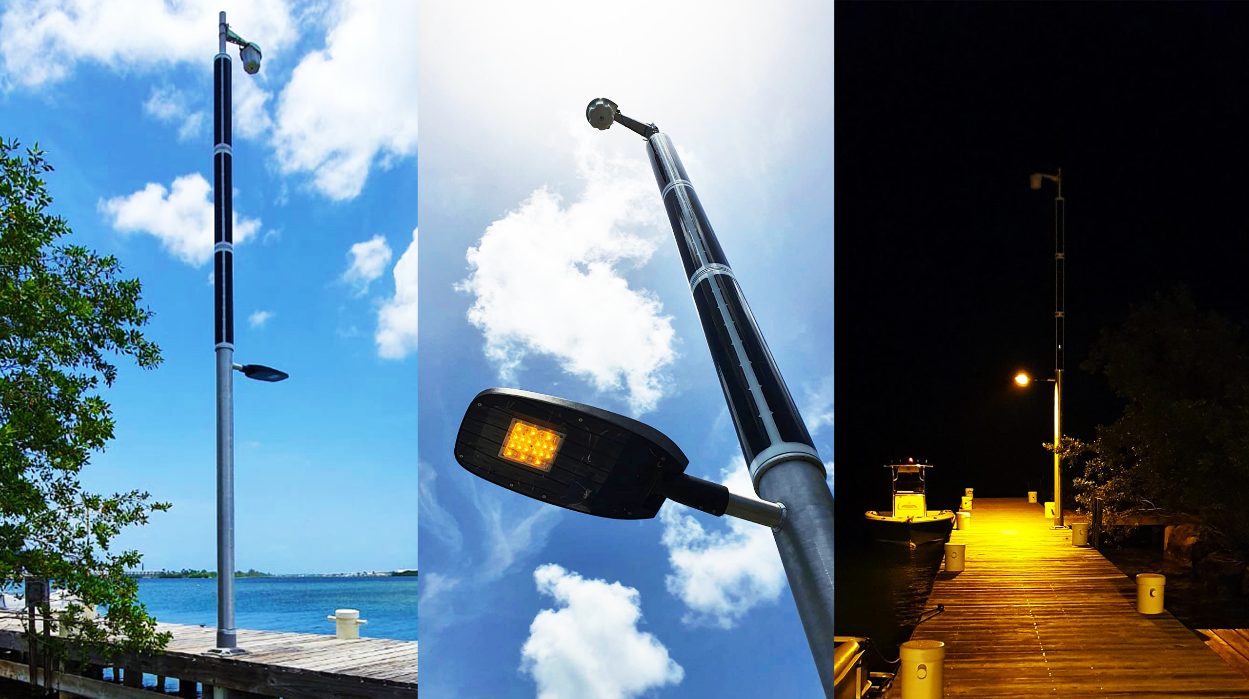 Soluxio solar marine lighting at harbor with WiFi and turtle-friendly lighting