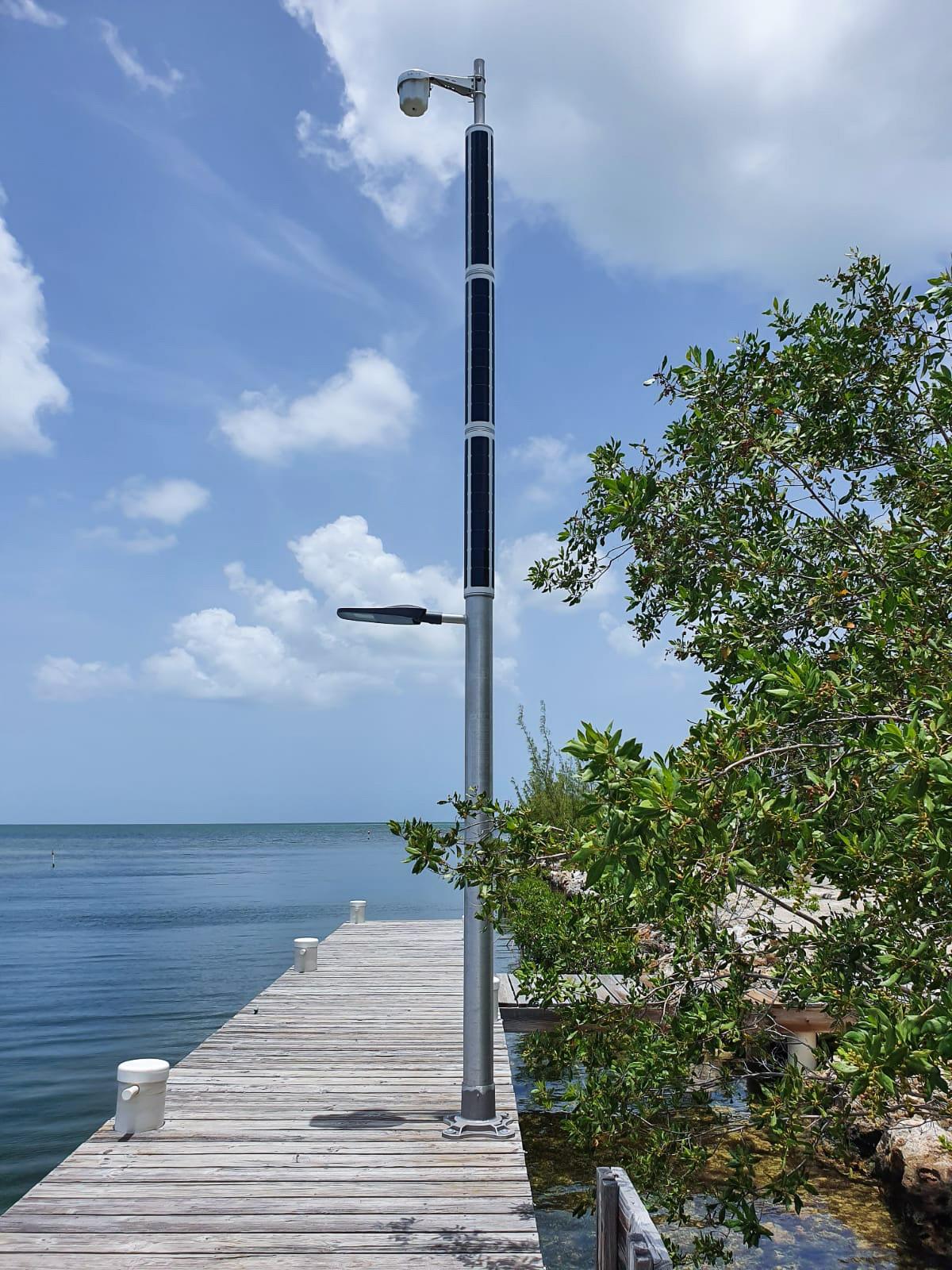 Soluxio solar dock lights with WiFi in marina area in the Cayman Islands