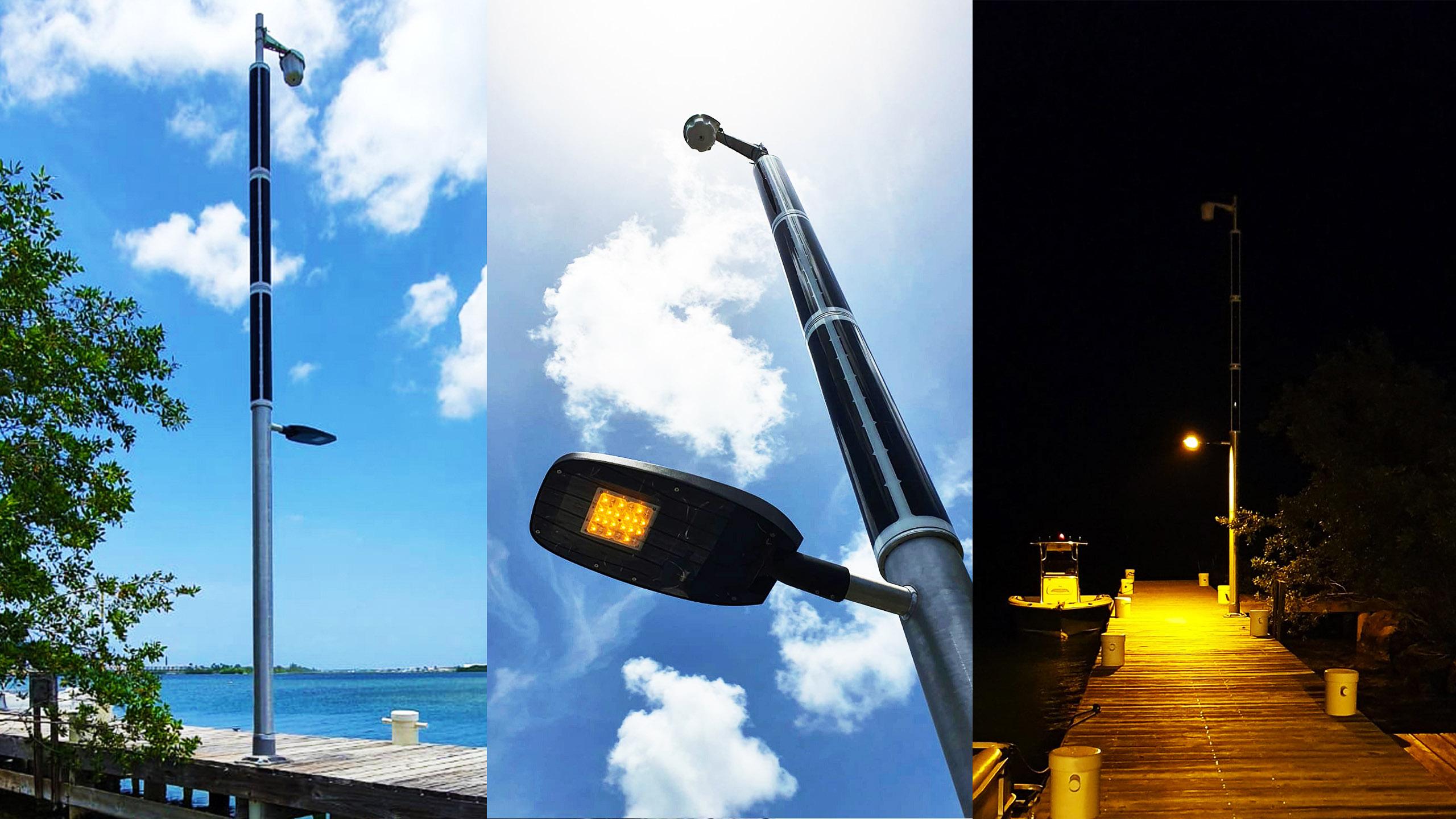 Soluxio solar powered sea turtle-friendly light and WiFi hotspot in marina area