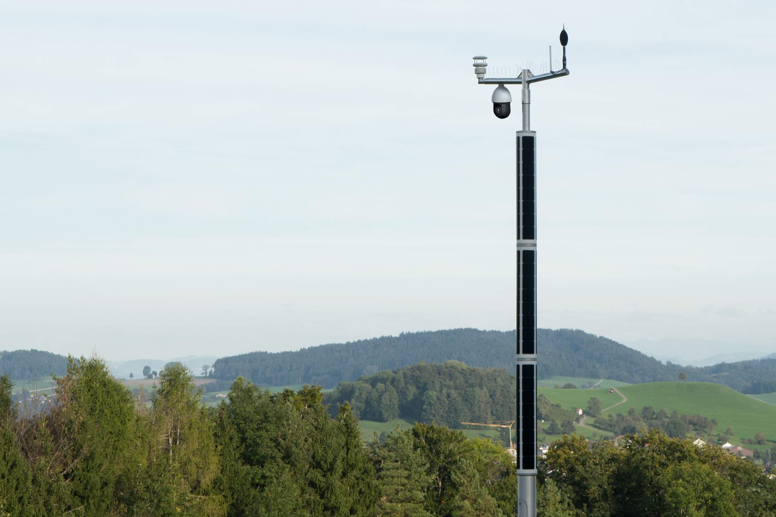 Soluxio solar pole with solar-powered CCTV security camera