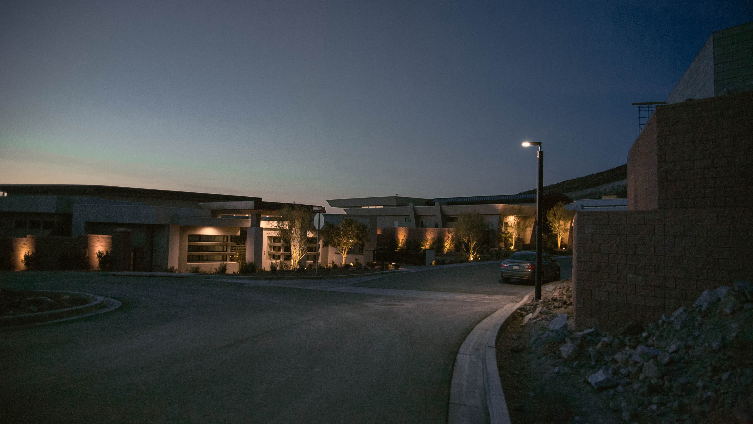 Soluxio off-grid lighting in Nevada mountain community at night Soluxio smartlight at night