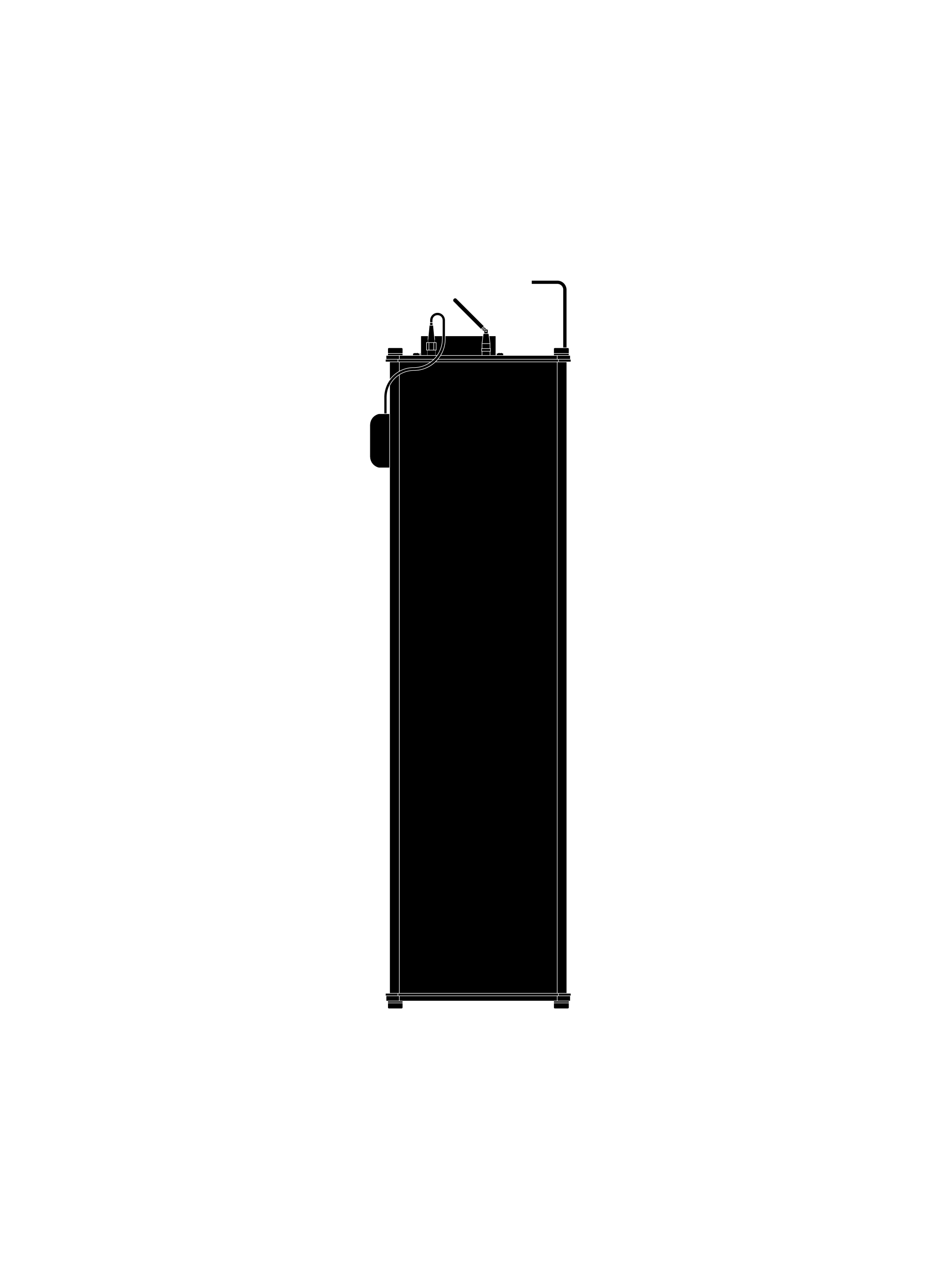 White line schematic drawing of Soluxio control unit on black background