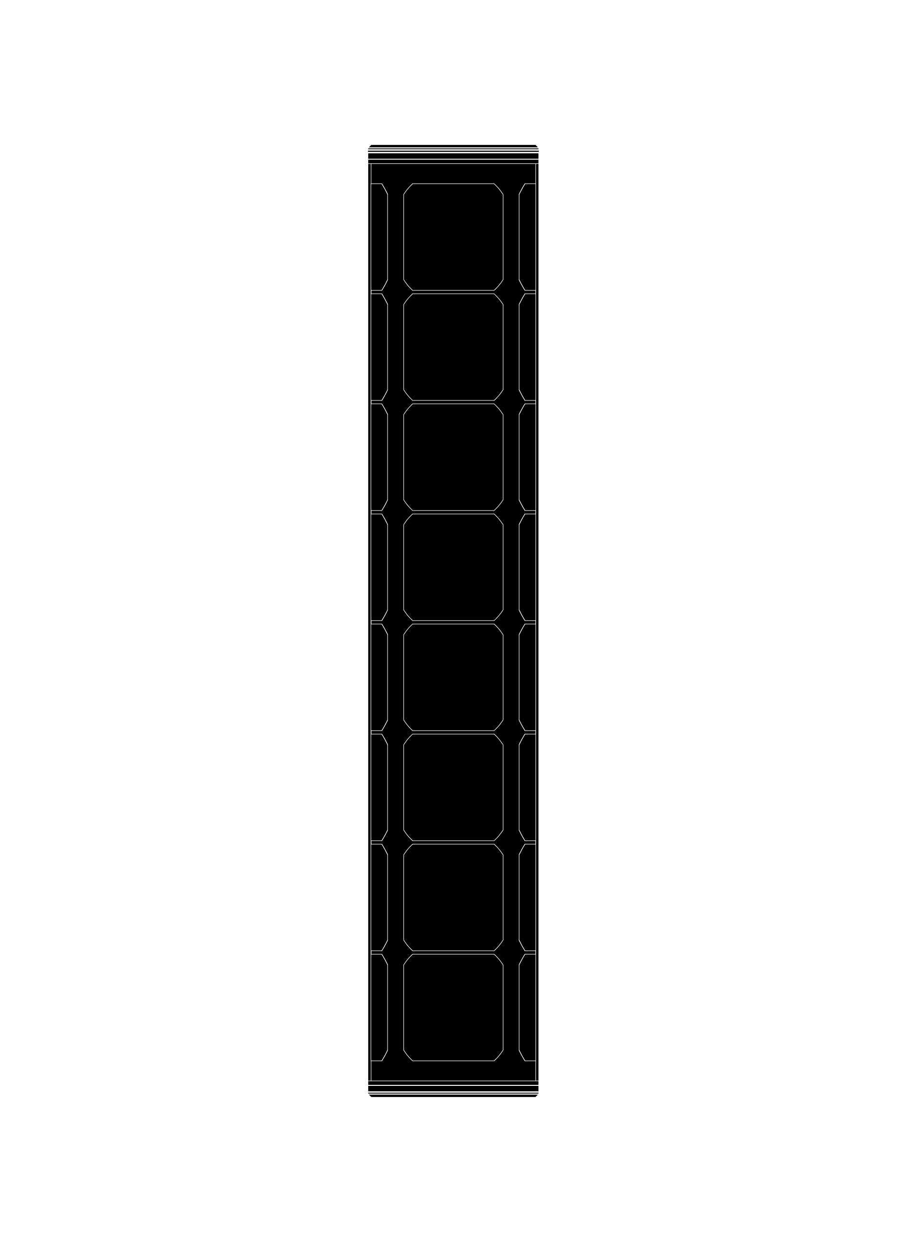 White line schematic drawing of Soluxio cylindrical solar module on black background