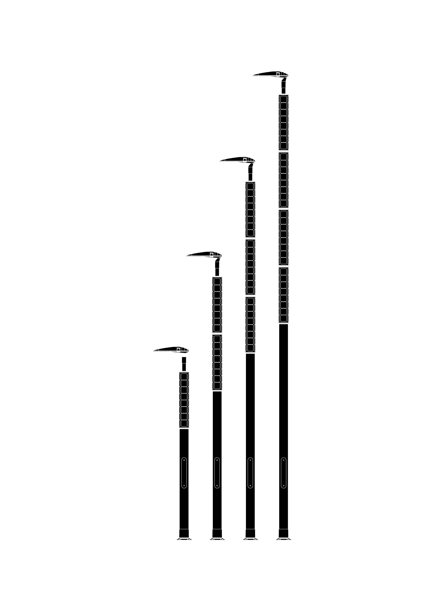 White line schematic drawing of Soluxio pole on black background