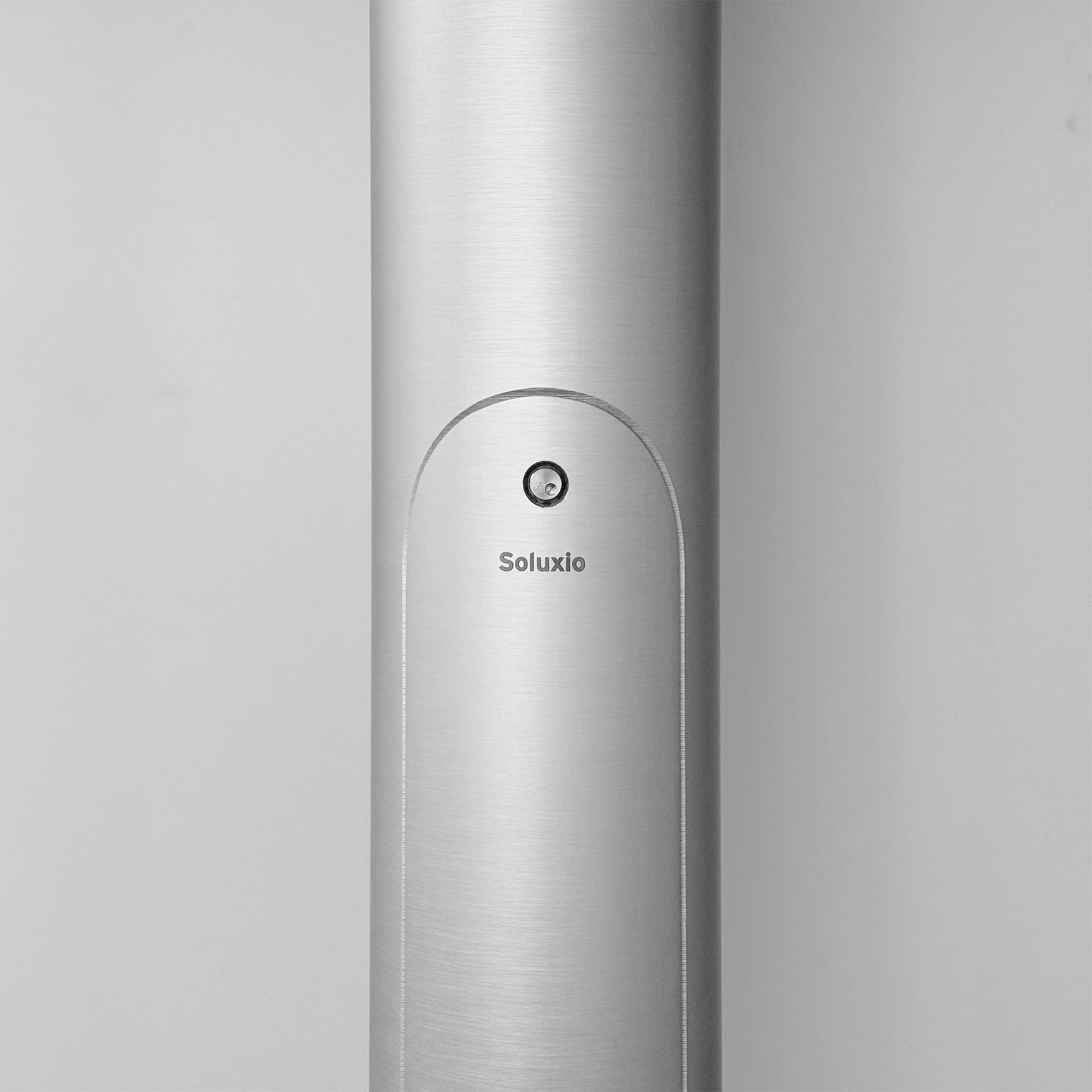 Close-up of Soluxio pole detail showing anodized marine-grade aluminum with maintenance hatch